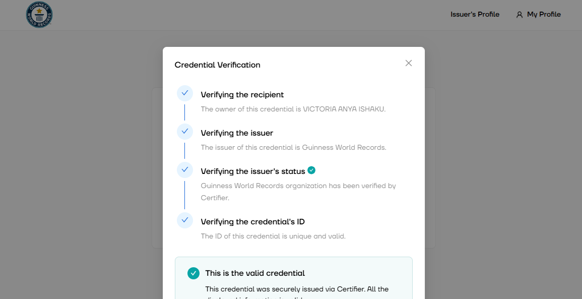 Credential Verification Screenshot